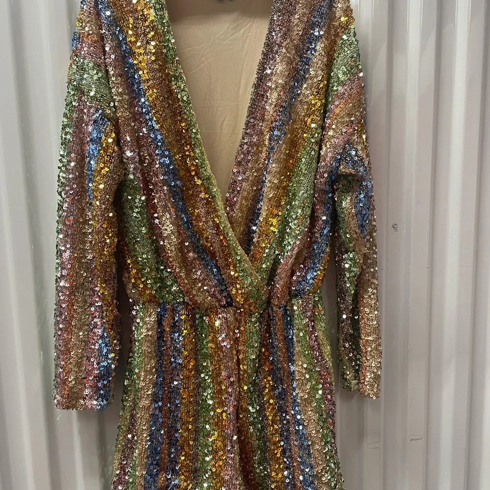 Endless Rose Multicolor Sequin Stripe Romper - Picture 2 of 7
